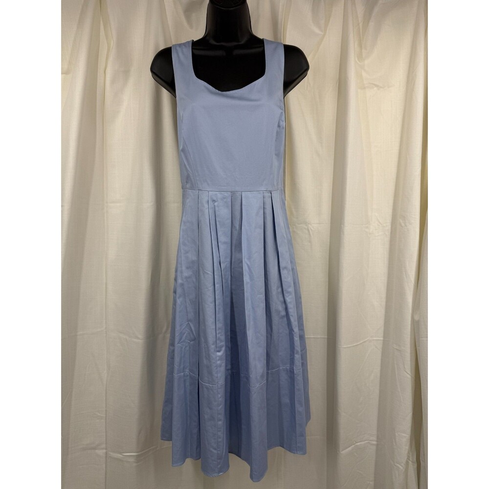 Ann Taylor Midi Dress Size 8 Fit and Flare Pleated Pockets Summer 100% Cotton